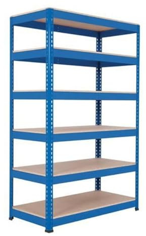 Horison Industries 6 Tier Garage Shelving Units 1980x1220x455mm, Blue Heavy Duty Metal Shelving Unit for Storage, 6 Tier Chipboard Garage Storage Shelves for Shed and Van, Racking Metal Shelf
