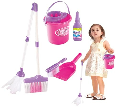 Kids Pretend Play Cleaning Set - Housekeeping Toy Kit for 3+, Realistic Broom Mop Dustpan | Educational Role Play for Girls Boys Household Chores Motor Skills Development Gift