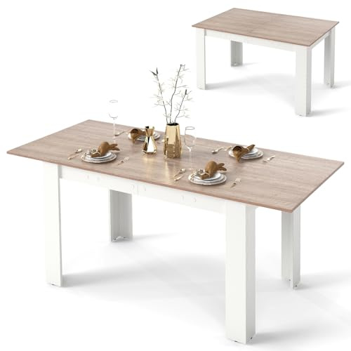 COSTWAY Esstisch ausziehbar, 120/158 x 70 cm, Küchentisch für 4-6 Personen, rechteckiger Esszimmertisch für Esszimmer, Küche (Natur + Weiß)