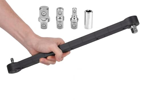 Foppla Rallonge de clé professionnelle, set avec 4 pièces : adaptateurs d'entraînement 1/2, 1/4 et 3/8, rallonge à cliquet, pour clé universelle prolongée (noir)