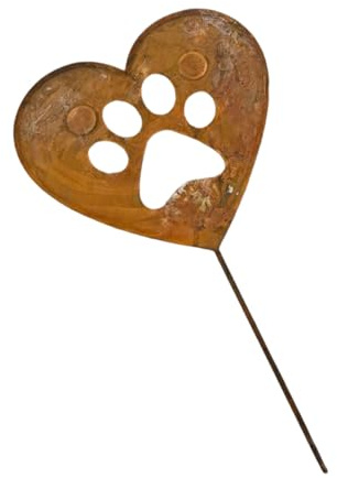 Ldabrye Dog Paws - Palo da giardino a forma di cuore con finitura in metallo, in ferro, per esterni, interni, cortile, aiuola, decorazione da giardino
