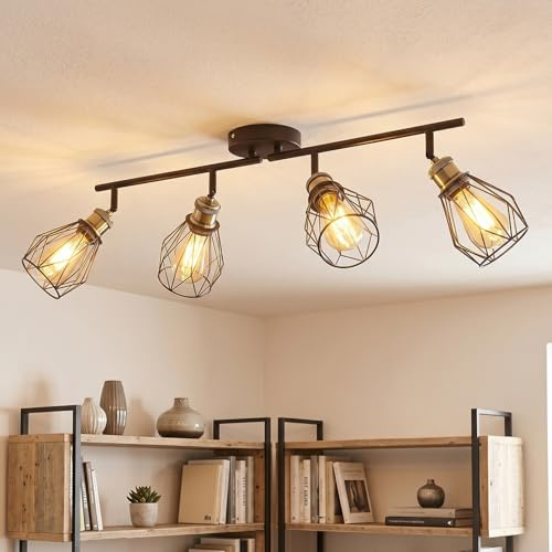 ANWIO Deckenleuchte E27 4 Flammig Schwarz, LED Deckenstrahler 4 Flammig Schwenkbar Flurlampe Lampe Wohnzimmer LED Deckenlampe Küche Spotleuchte Wand Schlafzimmer (Ohne Leuchtmittel)
