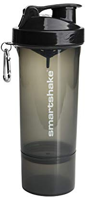 Smartshake Slim Protein Shaker Bottle With Storage 400ml to 500ml Leakproof BPA Free Small Protein Shake Bottles Smart Shaker Cup for Women + Men, Gunsmoke Black (Gunsmoke Black (2%))