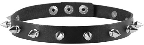 HZMAN Punk Goth Metall Spike studded Choker Halskette für Damen Schwarz PU Leder Kragen Choker Halskette (Schwarz)