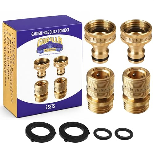 Gorilla Easy Connect Garden Hose Quick Connect Fittings ¾ Inch GHT Solid Brass Leak Proof to 200 PSI Heavy Duty