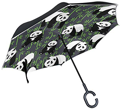 jstel Double Layer seitenverkehrt Panda mit Brille Regenschirm Cars Rückseite winddicht Regen Regenschirm für Auto Outdoor mit C geformter Griff
