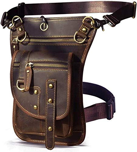 Le'aokuu Herren Echtes Leder Tasche Hüfttasche Beinbeutel Kleines Haken Tasche Messenger Bag 2141 (2141 A Braun)
