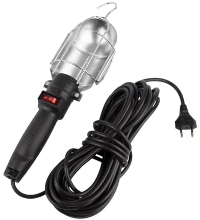 LEDKIA LIGHTING - Lámpara de Trabajo Portátil 10m | Casquillo E27 | Gancho Metálico | Carcasa Imantada | Interruptor Mango | Certificado CE & RoHS, Negro, Plástico