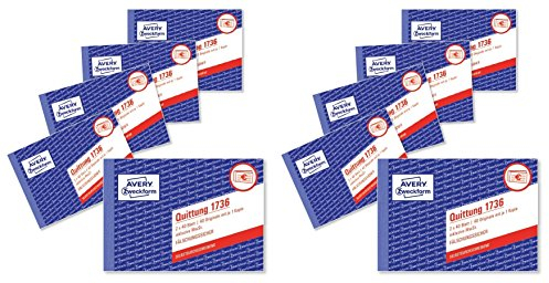 AVERY Zweckform 1736-5 Quittung (A6 quer, inkl. MwSt, 2x40 Blatt) (10er Pack)