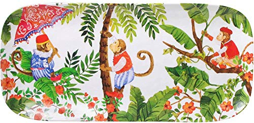Les Jardins de la Comtesse - Platillo Rectangular Para Pasteles - Melamina Pura - Monos de Bali - 37,5 cm - Coral Rojo y Verde - Plato de Servicio de la Colección Vajilla Irrompible MelARTmine