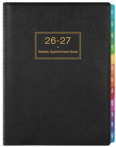 Artfan Kalender 2026-2027 mit Zeit, Zeitplan mit 15-Minuten-Zeitplan, 21,8 x 29 cm, weicher Kunstlederbezug, Terminkalender mit Ringbindung, Schwarz