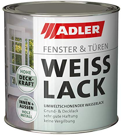 ADLER Fenster- und Türenlack - Weißlack glänzend 2,5 L - Acryl Weisslack für Innen und Außen - Wetterfeste Grundierung und Lackfarbe für Holz, Metall & Kunststoff