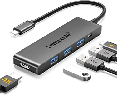 Lemorele Hub USB C HDMI 4K - 6 en 1, Aluminio Espacial Adaptador USB C Hub con 3 USB 3.0, Carga Rápida de 100 W, para Macbook Air/Pro M1, iPad Pro M1, Chromecast, Windows, Switch, Teléfono Móvil y más