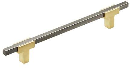 Amerock | Cabinet Pull | Brushed Gold/Black Chrome | 6-5/16 inch (160 mm) Center to Center | Urbanite | 1 Pack | Drawer Pull | Drawer Handle | Cabinet Hardware