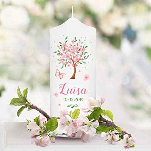 Cierge de baptême fille garçon arbre avec fleurs Cadeau de baptême fille et parraine
