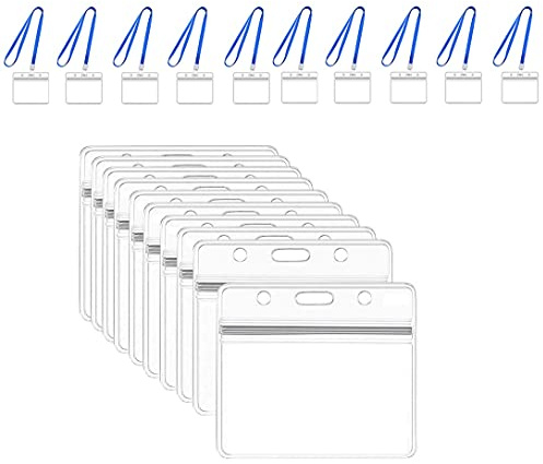 XIZONLIN 10 Stück Namensschilder Ausweishülle mit Schlüsselband, Clear Wasserdicht Kunststoff Abzeichenhalter Namensschild Abzeichen ID-Kartenhalter (Horizontal)