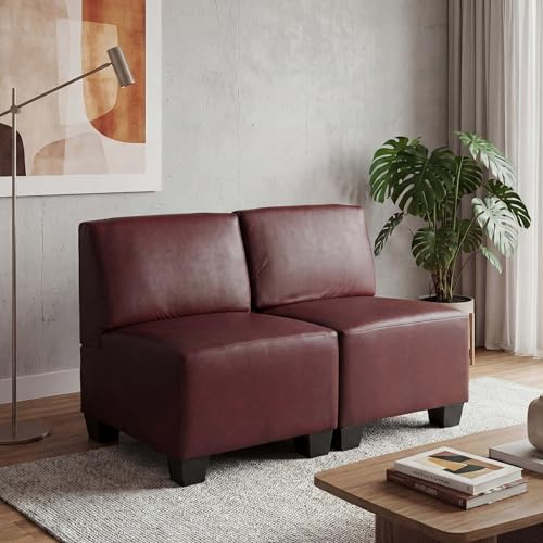 Mendler Modular 2-Sitzer Sofa Lyon, Kunstleder - rot-braun, ohne Armlehnen | Couch