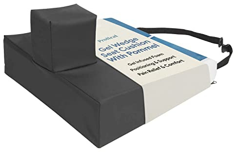 Gel Wedge Seat Cushion with Pommel 18 x 16 x 4 - 2 - Better Posture and Hip Positioning - High Density Foam and Pressure Redistribution Gel and Back, Tailbone, and Coccyx Support