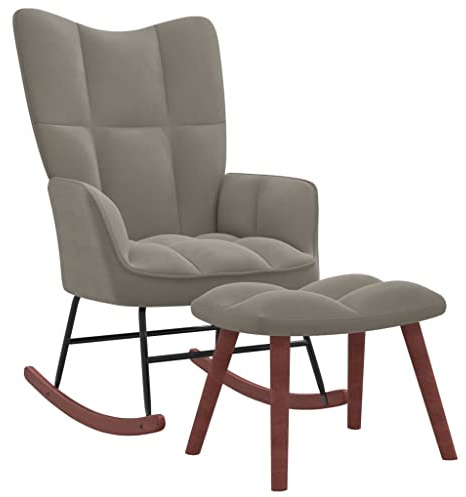 vidaXL Silla Mecedora con Reposapiés Balancín Reclinable Asiento Sillón Salón Sala de Estar Muebles Relajante Decoración Terciopelo Gris Claro