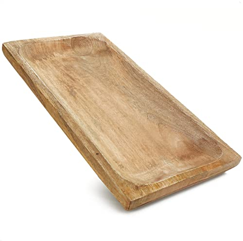 Com-four® Plato Decorativo de Madera de Mango - Bandeja Rectangular para Decorar la Habitación - Accesorio para el Hogar (01 Cuenco - Grande)