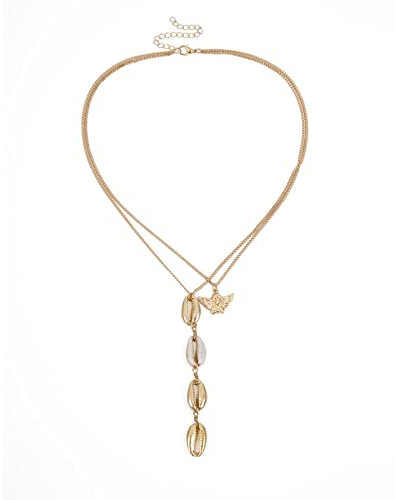 Stfery Muschelkette Vergoldet, Mehrschichtige Halskette Engelsmuschel Halskette Frauen Schmuck 53CM Tochter Geschenk