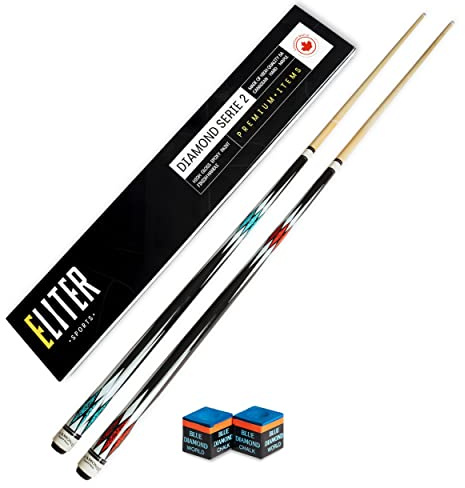 ELITER Sports ® - Billard Queue Set 2 - Billard cue aus massivem Ahornholz - weich und robust für mehr Kontrolle und Präzision - Original-Design