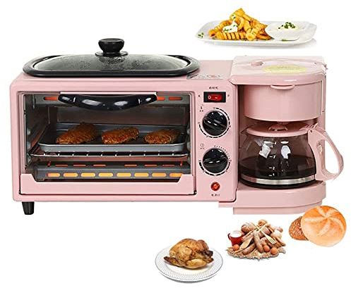 Breakfast Station Multifunctional Oven Electric 3 in 1 Household Breakfast Machine with Coffee maker and Griddle for Family Breakfast Afternoon Tea Supper Black ( Color : Pink , Size : With a cover )