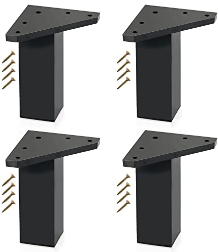 Kukicu ✮ Gambe per Mobili ✮ Set di 4 Gambe, Viti Incluse - Colore Nero - Piedini DIY in Resina ABS per Tavolini, Mobili, Armadi, Scaffali (4 Pezzi, Altezza: 10 cm)