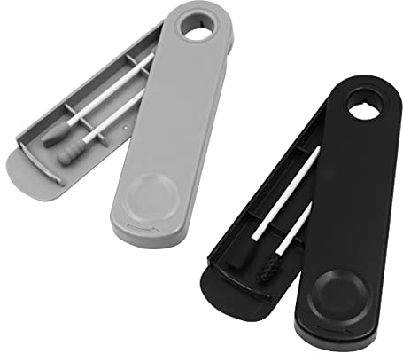 VOANZO Lot de 2 Cotons tiges réutilisable en Silicone lavables et Portables à Double Pointe pour Le Maquillage et Le Nettoyage des Oreilles (Noir + Gris)