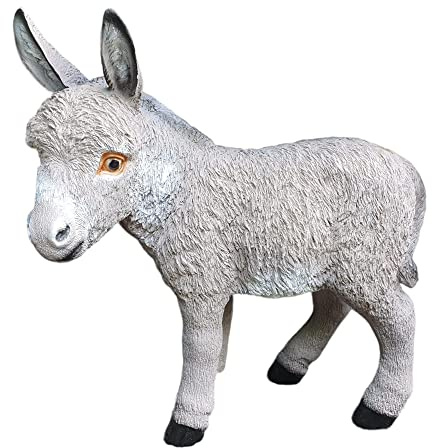 Aspinaworld Gartenfigur Esel 50 cm grau stehend mit gesenktem Kopf – graue Eselfigur handbemalt mit Fellstruktur für Garten, Bauernhof Tierfigur Kunstharz wetterfest