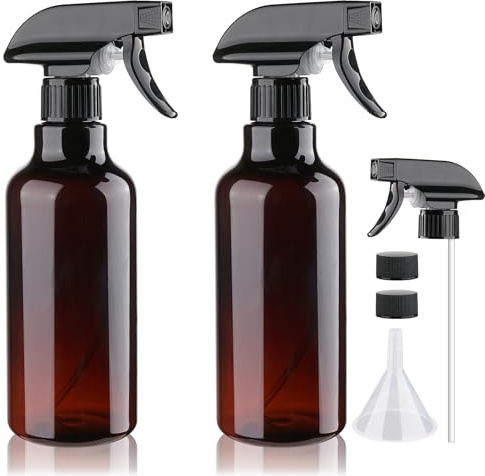 Plastsprayflaskor tomma sprayflaskor 16 oz 2-pack slitstarka sprayflaskor dimma/ström vattenflaska för rengöringslösningar, växter, husdjur, eteriska oljor, hår, matlagning (bärnsten)