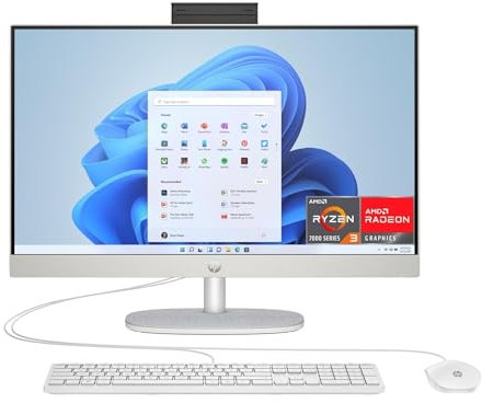 HP 24-cr0002sl All-in-One, AMD Ryzen 3 7320U, 8GB RAM LPDDR5, 512GB SSD NVMe, AMD Radeon Integrata, Display da 23,8 FHD IPS, Wi-Fi, Audio Integrato da 2W, Windows 11, Non è Touch, Bianco