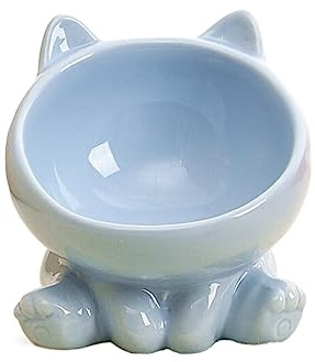YLWX Keramik-katzennapf Erhöht, Geneigter Katzennapf, Katzenfutternapf, Nackenschutz, Futternapf Katze Erhöht Schräger Hundenapf, Futternapf Katze Erhöht (Size : Blau)