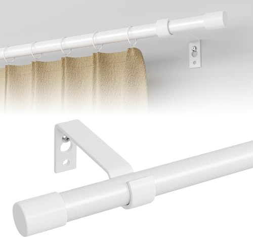 Gardinenstange 68 to 127 cm Weiß, Wandmontage Weiss Matt Metall 16mm Durchmesser Gardinenstange Set 1.2m Lang