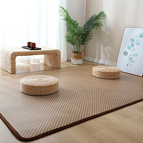 Japanese Tatami Floor Mat, Natural Rattan Non-Slip Breathable Area Rug, Summer Foldable Sleeping Mat for Living Room and Bedroom Crawling Playmat