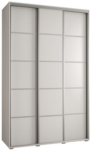 ABIKSMEBLE Davos 4 150 Armadio da Camera Terzo Scorrevole - Armadio Moderno, Asta e Ripiani - 235,2x150x45 cm Bianco Bianco Argento