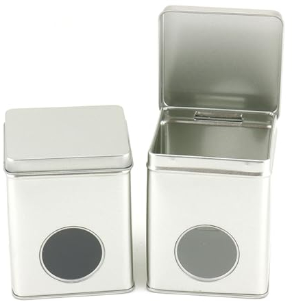 Lujo - Lata de té - Plata - Con ventana - Lata de té de 100 gramos - Cuadrado - Envase de almacenamiento - Botes de almacenamiento - Contenedores de almacenamiento - Caja de té - Lata de té para té