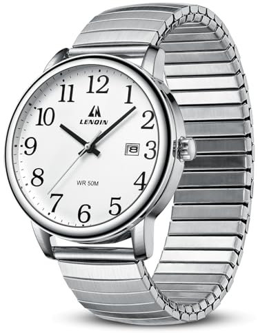 LN LENQIN Montre Homme en Acier Inoxydable avec Grand Cadran numérique, Facile à Lire, Montre à Quartz étanche pour Hommes