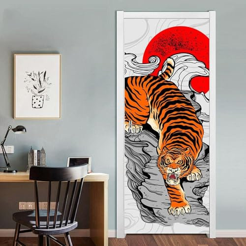 Türtapete Selbstklebend Tiertiger Geht Den Berg Hinunter 90 X 200 Cm Diy Türposter 3D Pvc Wasserdicht Türaufkleber -Türfolie Türsticker Wandbild Innentür Fototapete Abnehmbar Tür Kunst Dekorat 0