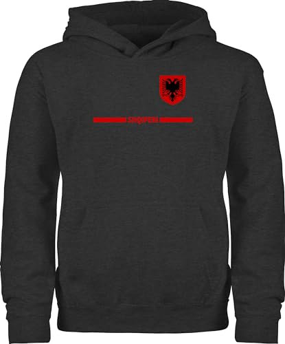 Kinder Hoodie Jungen Mädchen - Fußball EM WM - Albanien Trikot Wappen | Shqipëri mit Stolz | Albanisches Fan-Motiv - 140 (9/11 Jahre) - Anthrazit meliert - Europameisterschaft Albania Pullover