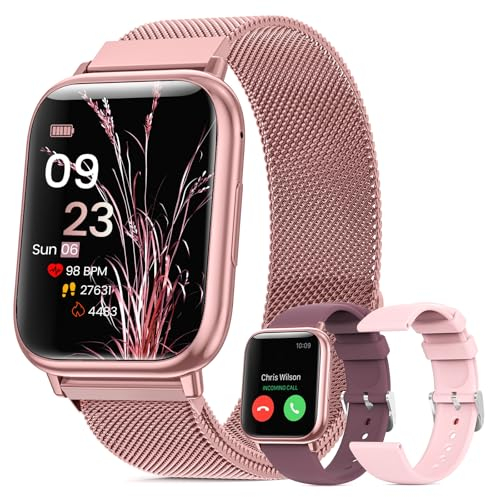 Montre Connectée Femme avec Appels Bluetooth,1.83 “Multisports Smartwatch avec SpO2/Cycle Menstruel/Fréquence Cardiaque/Suivi Sommeil/Etanchéité IP68 FitnessTracker pour iOS Android (or violet)