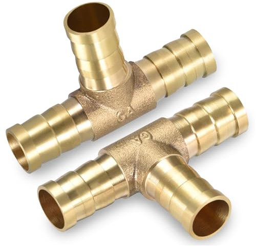 LEPEVNEY Brass Barb Splicer Fitting 12mm (1/2) ID T-Shaped 3-Way Connector for Air, Gas, Water, and Fuel - Barbed Tee Connector (2pcs)