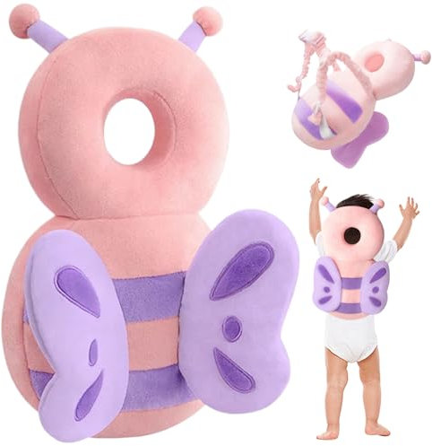 Babykopfschutz, Schmetterlingsform-Baby-Kopfschutz-Rucksack, gefüllter Plüsch-Babykissen-Rucksack, atmungsaktivem verstellbarer Kopfschutz mit Brustgurt für Babys gehen