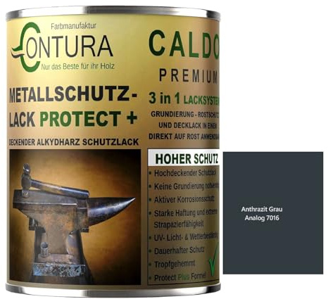Contura 3in1 Rostschutzfarbe Metallschutzlack Glänzend RAL Metall Lack Farbe Grundierung (RAL 7016 Anthrazit Grau, 2,5 Liter)