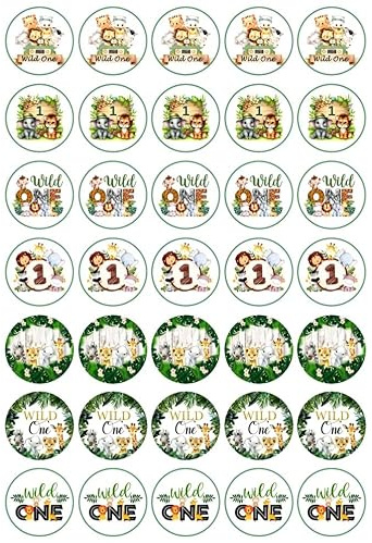 35 x Wild One Party Mix Edible Wafer or Icing Cupcake Topper Fun School Party Cake Decorations Perfect For Brownies Cookies Muffins & More! (Edible Wafer Card)