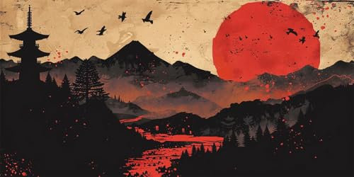 Japan Malen Nach Zahlen Erwachsene Groß 100x300cm, Malen Nach Zahlen Landschaft Paint by Numbers DIY Ölgemälde Leinwand Bastelset für Anfänger Kinder Mädchen Geschenk, Home Deko，（Ohne Rahmen）-Z666
