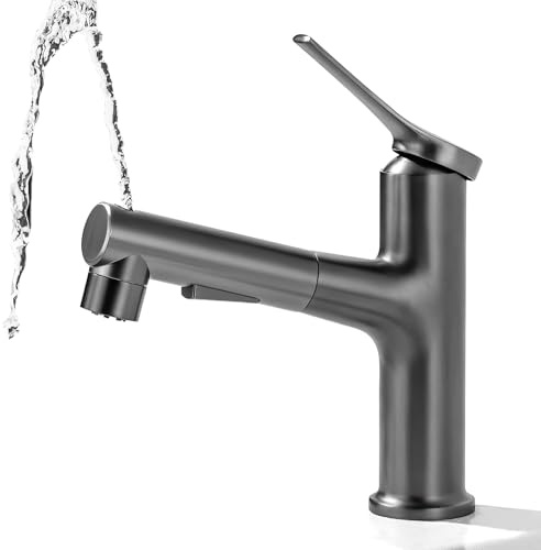 Utdragbar Badrumsblandare, Utdragbar Tvättställsblandare med 2 Spraylägen Varm Och Kall Dubbelkontrollerad Kran för Badrum Och Kök Koppar G3/8