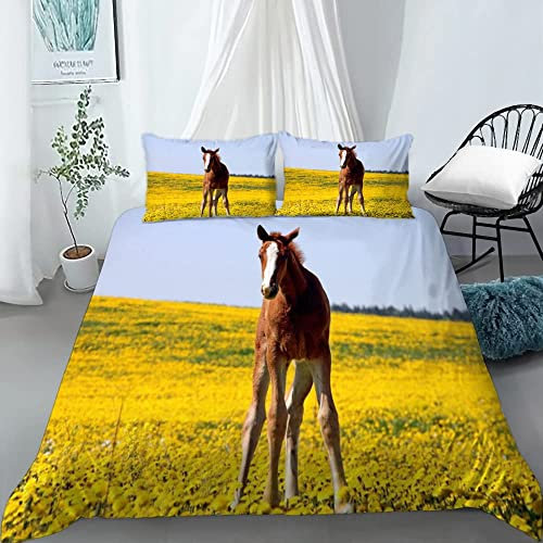 CHCHNXY Bettwäsche 135x200,Pferd Flauschige Weich Microfaser Bettbezug Mit Reißverschluss,Für Kinder Jungen Mädchen Junge Bettwäsche-Sets(1*Kissenbezug 80x80cm