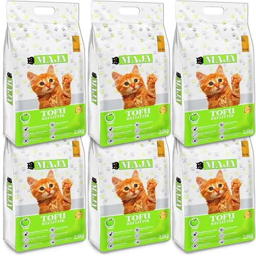 GLOBANI Tofu Katzenstreu mit Apfelaroma - 100% Natürliches, Bio, Premium Tofu Katzenstreu Stark klumpend für hygienische Katzentoiletten - Umweltfreundlich und sicher für Katzen und Nagetiere