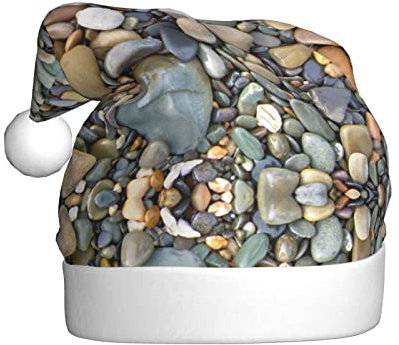 KIROJA Pebble Stone Print Santa Hat Plush Christmas Hat Christmas Hat For Adult Xmas Party Christmas Home Decor